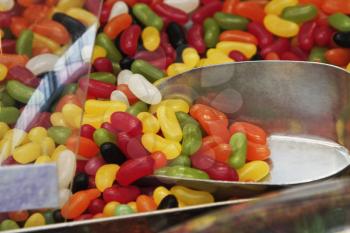 Close-up of multi-colored jellybeans at a market stall