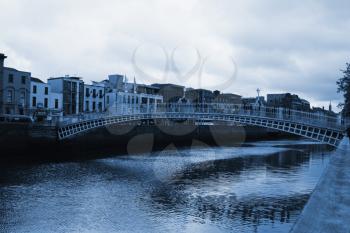 Bridge across a river, Ha'penny Bridge, Liffey River, Dublin, Republic of Ireland