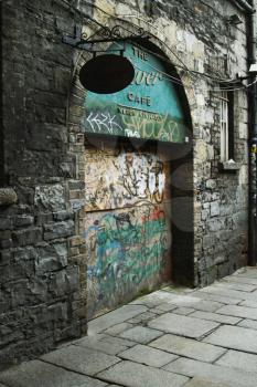 Graffiti on a ruined cafe wall, Republic of Ireland