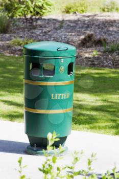 Garbage bin in a park, Adare, County Limerick, Republic of Ireland