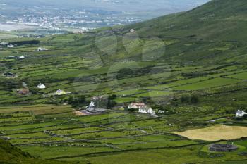 High angle view of farmhouses, Ring Of Kerry, County Kerry, Republic of Ireland