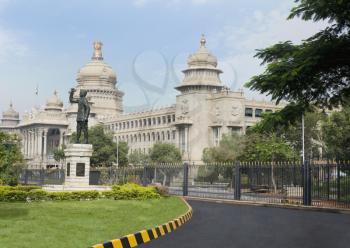 Statue of Subhas Chandra Bose in front of a government building, Vidhana Soudha, Bangalore, Karnataka, India