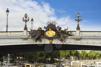 Lampposts on a bridge, Pont Alexandre III, Seine River, Paris, France
