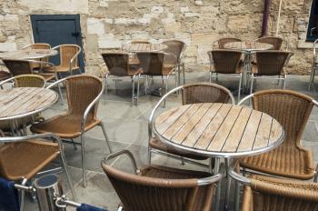 Tables and chairs at an outdoor cafe, Oxford, Oxfordshire, England