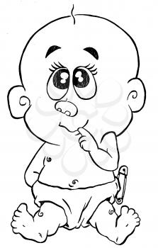 Royalty Free Clipart Image of a Baby in a Diaper
