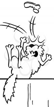 Royalty Free Clipart Image of a Shoe Hitting a Cat on a Fence