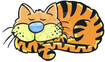Royalty Free Clipart Image of a Sleeping Striped Cat
