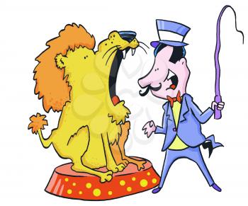 Royalty Free Clipart Image of a Lion and a Circus Lion Tamer
