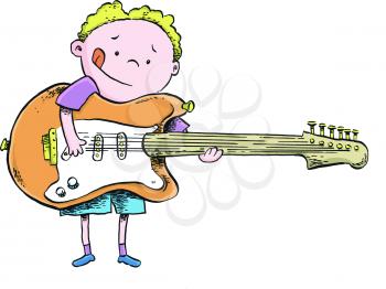 Royalty Free Clipart Image of a Boy With an Electric Guitar