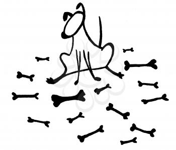 Royalty Free Clipart Image of a Dog With Bones