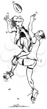Royalty Free Clipart Image of Two Rugby Players Running Into Each Other