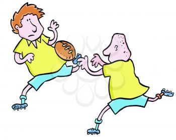 Royalty Free Clipart Image of Guys Playing Football