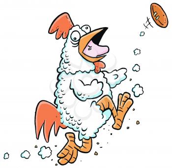Royalty Free Clipart Image of a Person in a Chicken Suit Kicking a Football
