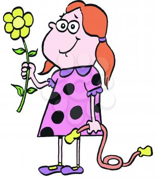 Royalty Free Clipart Image of a Girl With a Flower