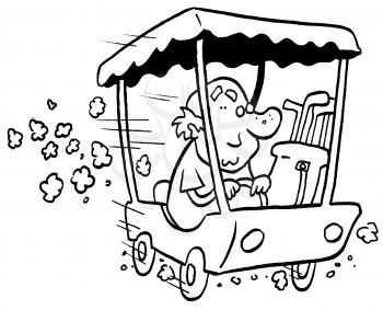 Royalty Free Clipart Image of a Man in a Golf Cart