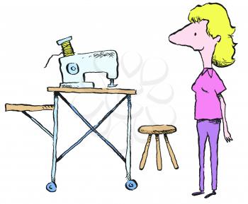 Royalty Free Clipart Image of a Woman With a Sewing Machine
