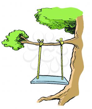 Royalty Free Clipart Image of a Swing in a Tree