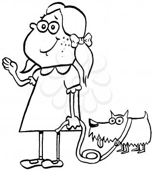Royalty Free Clipart Image of a Little Girl Walking a Dog