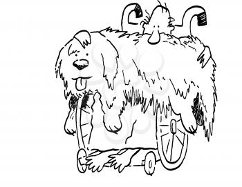 Royalty Free Clipart Image of a Man in a Wheelchair With a Shaggy Dog on His Lap