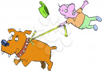 Royalty Free Clipart Image of a Dog Pulling a Man
