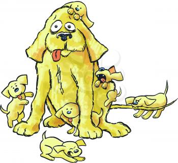Royalty Free Clipart Image of a Dog With a Litter of Pups