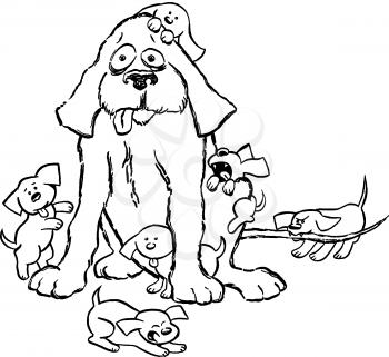 Royalty Free Clipart Image of a Dog With a Litter of Puppies