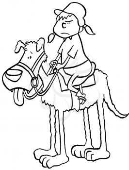 Royalty Free Clipart Image of a Girl Riding a Dog