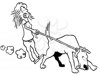 Royalty Free Clipart Image of a Girl Walking a Dog
