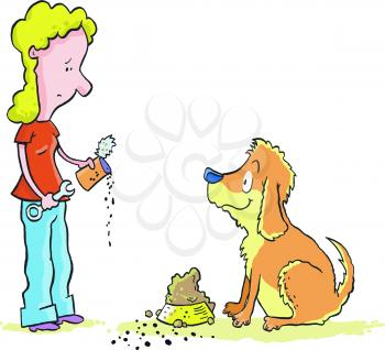 Royalty Free Clipart Image of a Woman Feeding a Dog