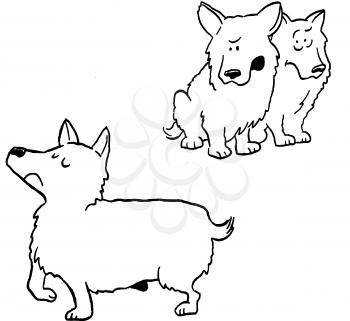 Royalty Free Clipart Image of Two Dogs Looking at Another Dog