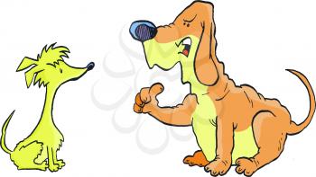 Royalty Free Clipart Image of a Dog Telling Another Dog Who's Boss