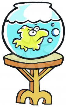 Royalty Free Clipart Image of a Fish in a Bowl on a Table