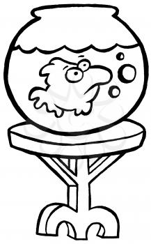 Royalty Free Clipart Image of a Fish in a Bowl on a Table