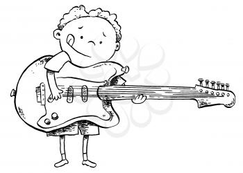 Royalty Free Clipart Image of a Boy Playing a Guitar