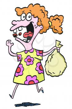 Royalty Free Clipart Image of a Girl With a Bag of Candy