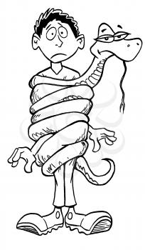 Royalty Free Clipart Image of a Snake Wrapped Around a Man