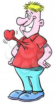 Royalty Free Clipart Image of a Man With His Heart Beating Out of His Chest
