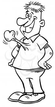 Royalty Free Clipart Image of a Man With His Heart Beating Out of His Chest