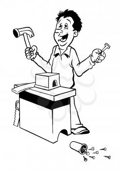 Royalty Free Clipart Image of a Man Building Something