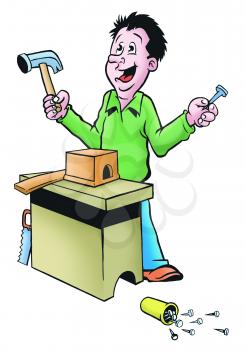Royalty Free Clipart Image of a Man Building Something