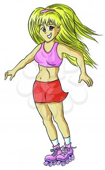 Royalty Free Clipart Image of a Girl on Roller Skates