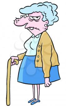 Royalty Free Clipart Image of an Older Woman With a Cane