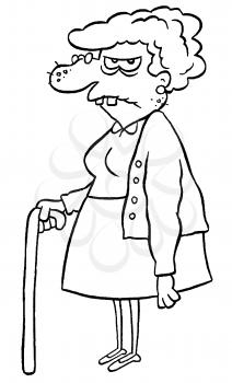 Royalty Free Clipart Image of a Cross Looking Old Woman