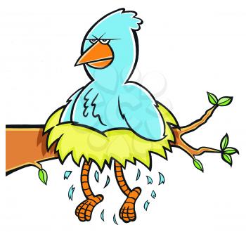 Royalty Free Clipart Image of a Bird With Its Legs Sticking Out of a Nest