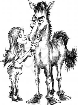 Royalty Free Clipart Image of a Girl and a Horse