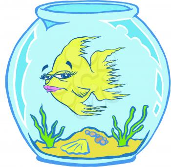 Royalty Free Clipart Image of a Goldfish in a Bowl