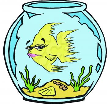 Royalty Free Clipart Image of a Fish in a Fishbowl