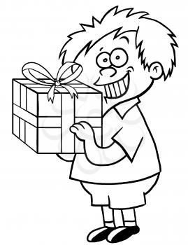 Royalty Free Clipart Image of a Little Boy With a Present