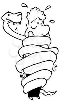 Royalty Free Clipart Image of a Man Wrapped in a Snake