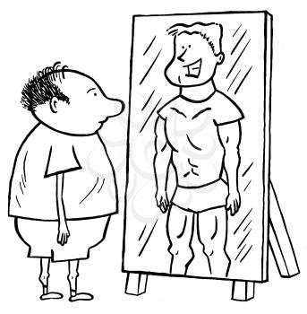 Royalty Free Clipart Image of a Man Looking in a Mirror